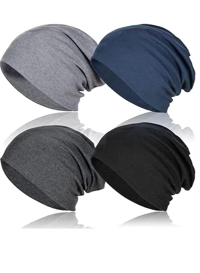 Cotton Slouchy Beanie Hat, 4 Pack Soft Lightweight Oversize Running Beanie Adult Dwarf Hats Chemo Cap for Men Women - Image 1